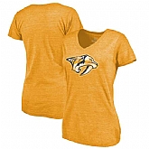 Women's Nashville Predators Distressed Team Primary Logo V Neck Tri Blend T-Shirt Gold FengYun
